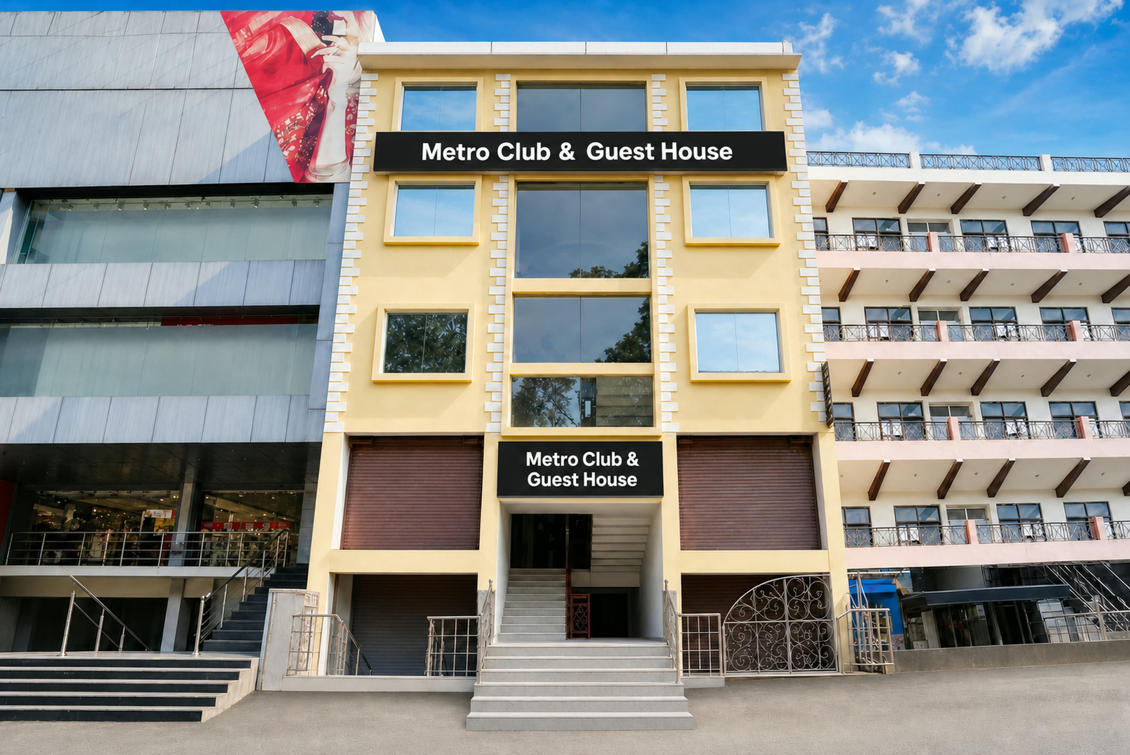 Building facade of Metro Club & Guest House in Vikas Nagar, Lucknow