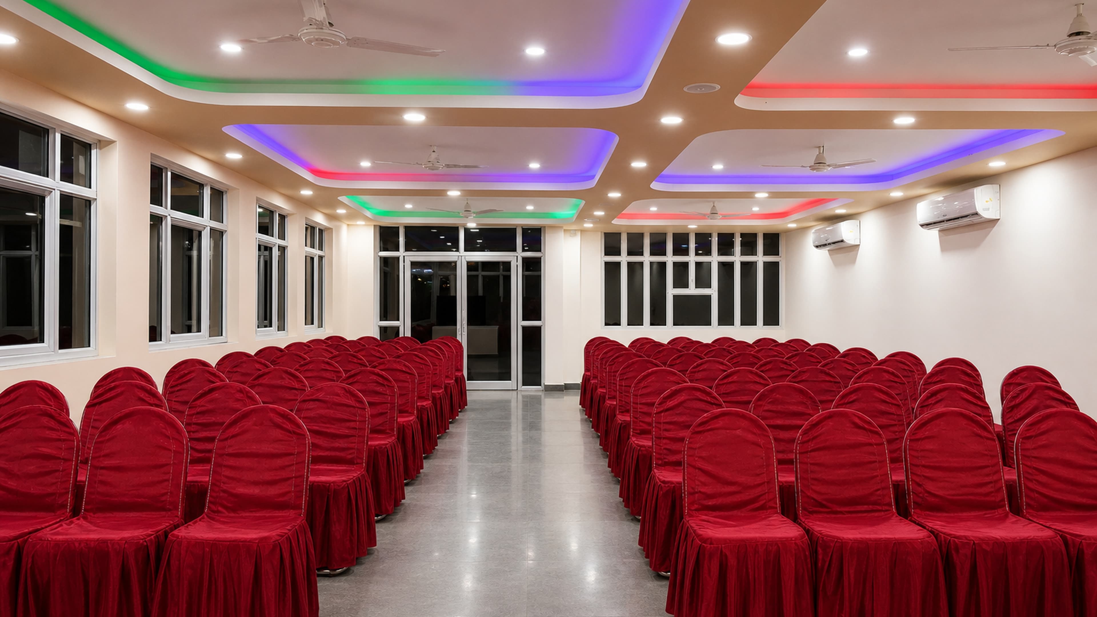 The hall dressed for a reception