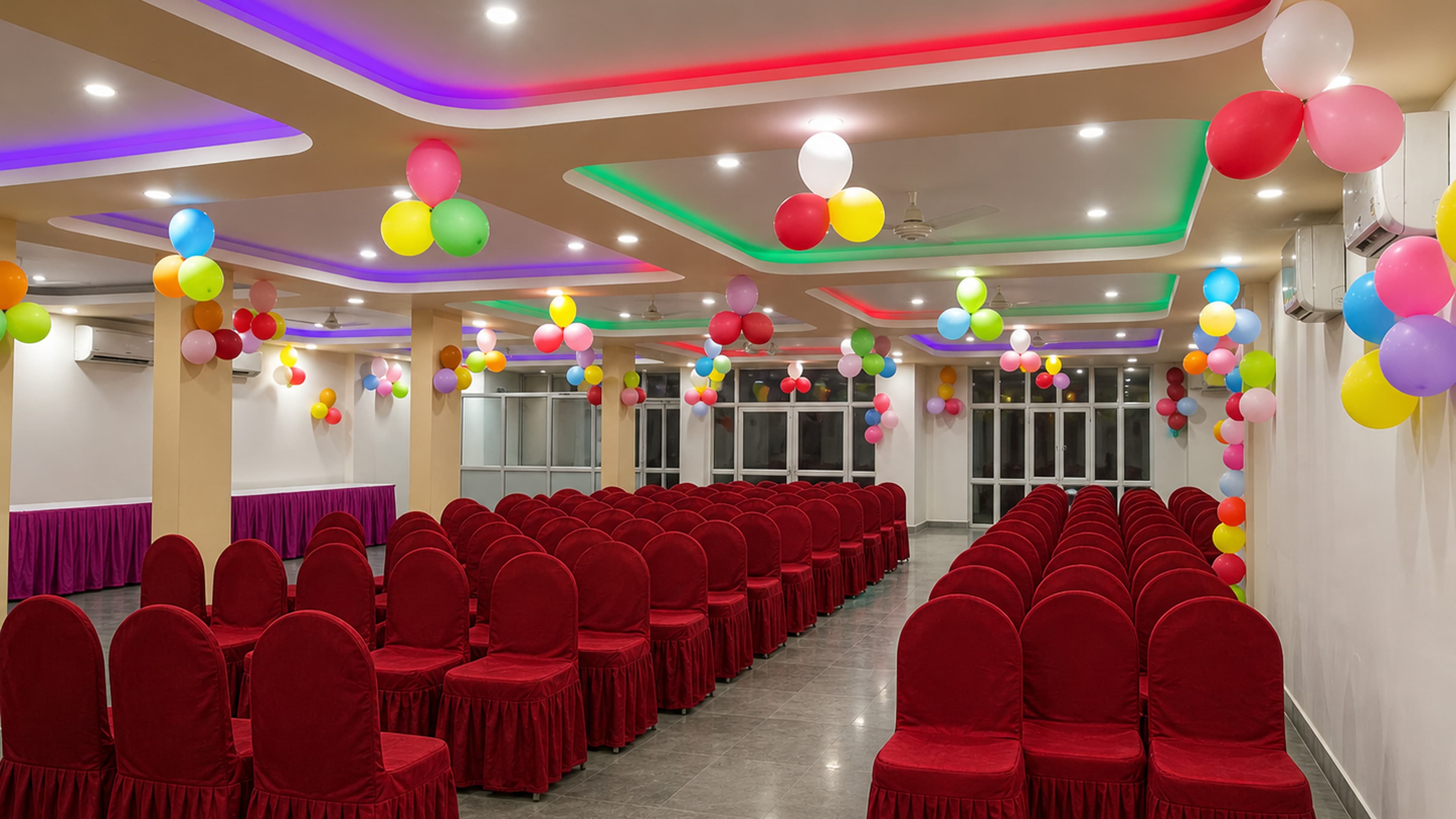 Stage and seating arrangement in the hall