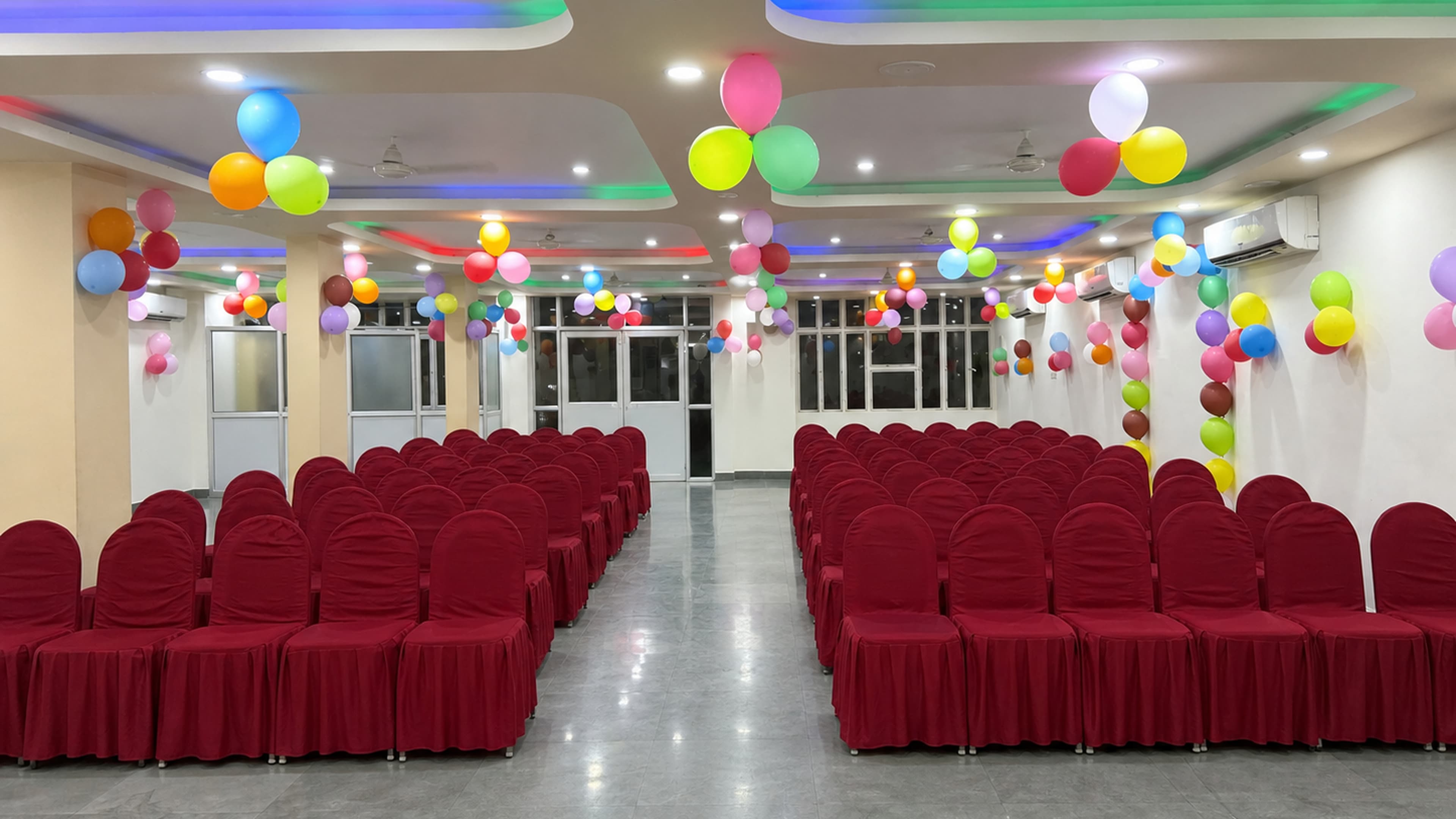 Decorated stage in the air-conditioned banquet hall